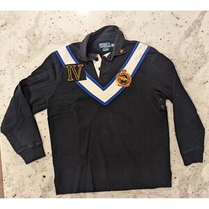 VTG Y2K Polo Ralph Lauren Rugby Shirt Men Blk L Crest Patch Spellout Elbow Patch